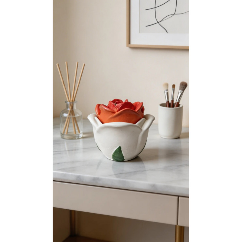 Joyero en Forma de Rosa Roja-Organizador Romántico de Cemento