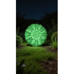 figura decorativa de girasol hecha en cemento con pigmento fosforescente de alta intensidad