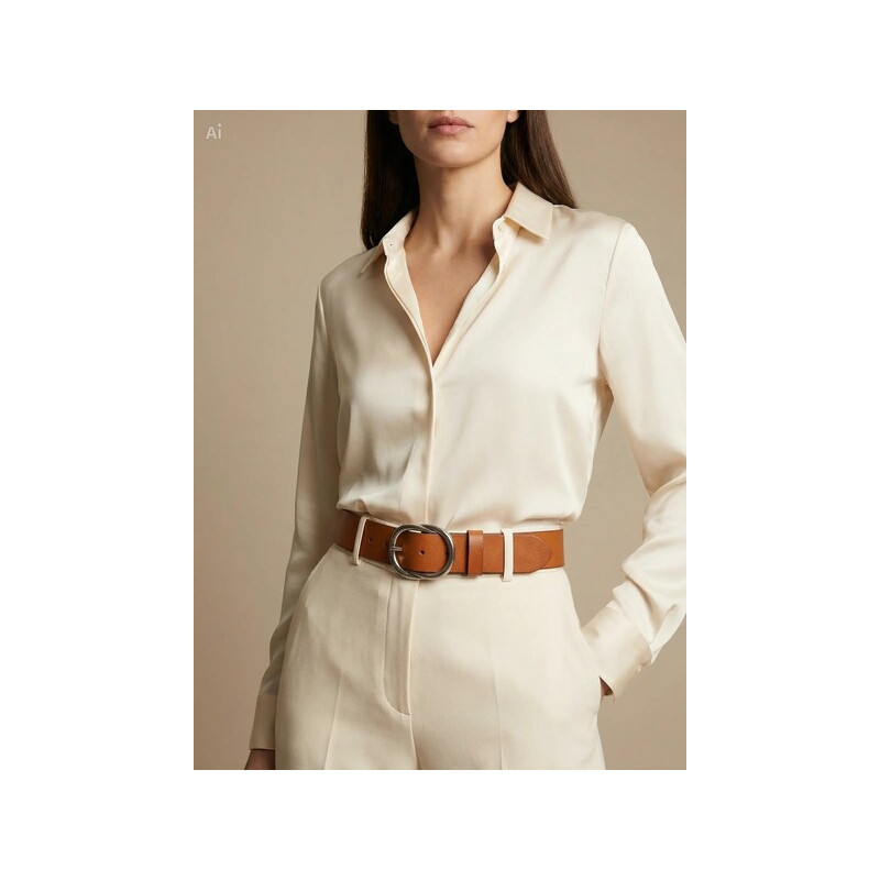 Cinturón de piel autentica lisviv, color marrón, con una hebilla robusta en plata envejecida, fabricada en España