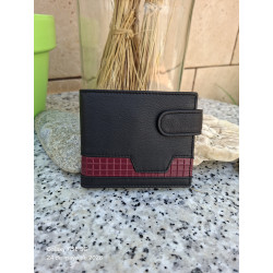 Cartera de piel autentica fabricada de forma artesanal en Ubrique de lisviv, negra con franja burdeos