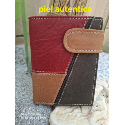 Cartera de piel auténtica fabricada de forma artesanal en Ubrique, color marrón y burdeos, tipo puzzle, lisviv