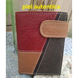 Cartera de piel auténtica fabricada de forma artesanal en Ubrique, color marrón y burdeos, tipo puzzle, lisviv