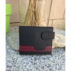 Cartera de piel autentica fabricada de forma artesanal en Ubrique de lisviv, negra con franja burdeos
