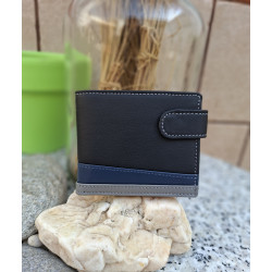 Cartera de piel legitima de vacuno, negra con franjas azul y gris, hecha en Ubrique España, lisviv