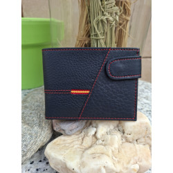 Cartera de piel legitima de ubrique, para hombre en color negro con detalle de la bandera de España y costuras rojas, lisviv
